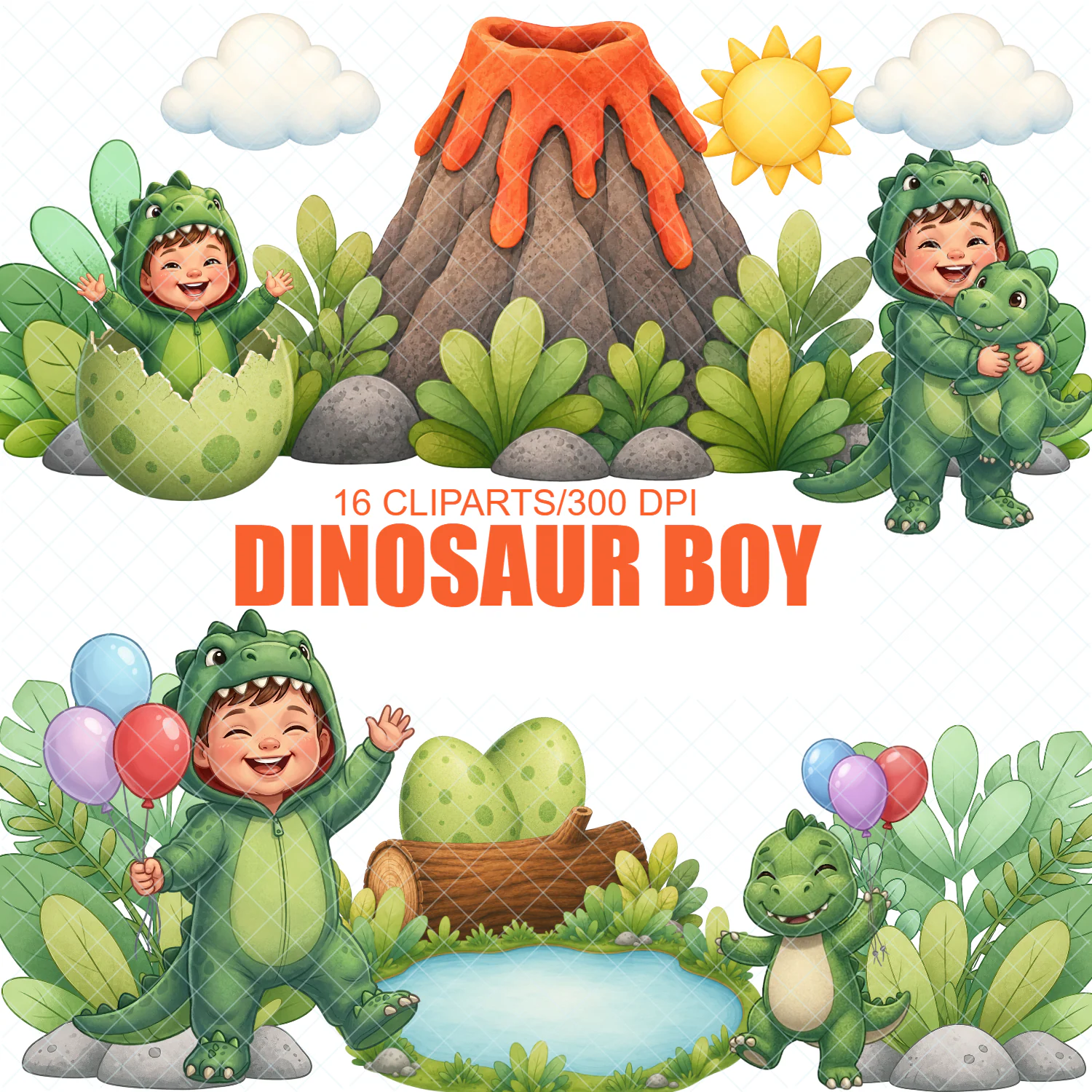 Kit Digital Dinossauro – 16 Cliparts PNG