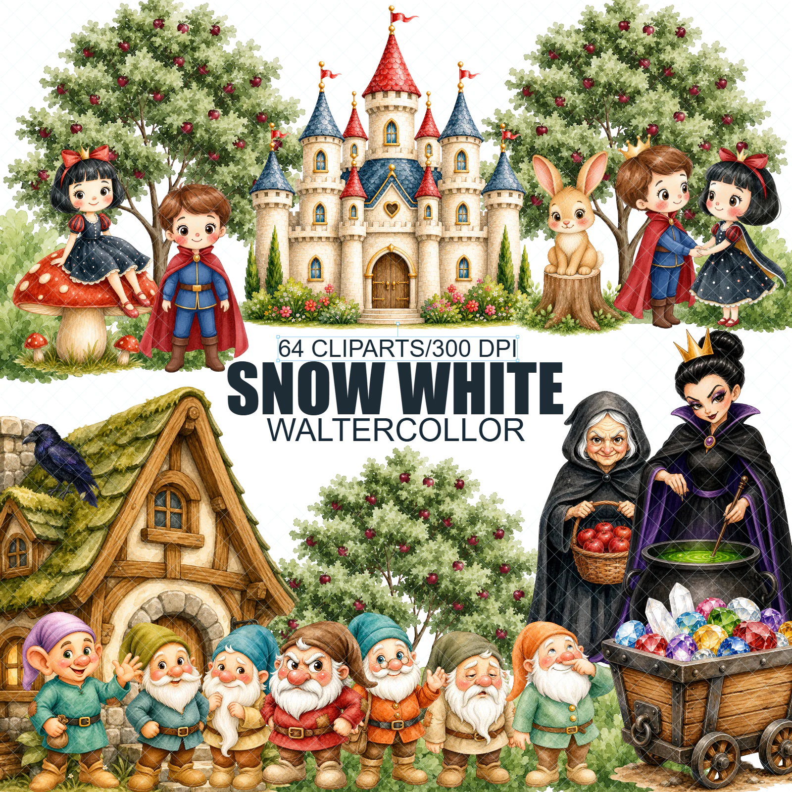 Kit Digital Branca de Neve – 64 Cliparts PNG