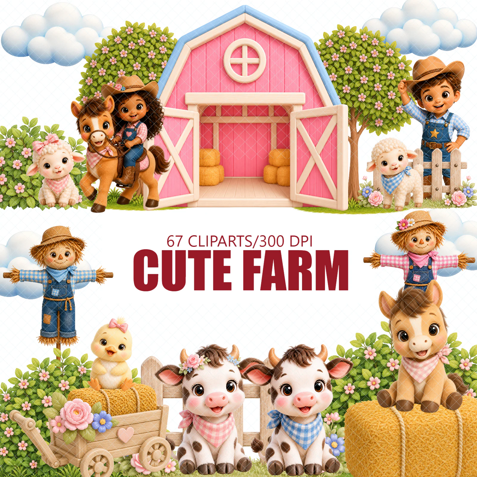 Kit Digital Fazendinha 3D – 67 Cliparts PNG