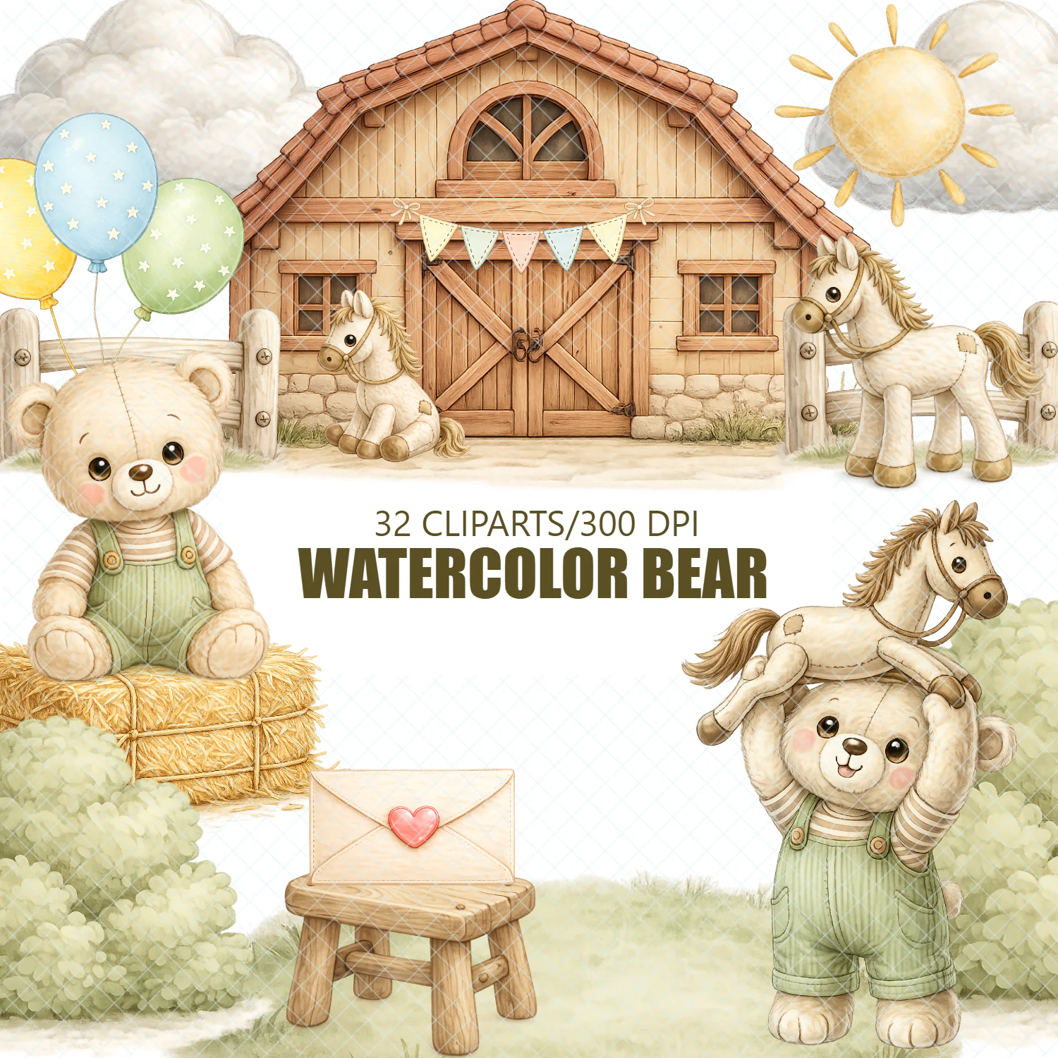 Kit Digital Urso Brinquedo – 32 Cliparts PNG